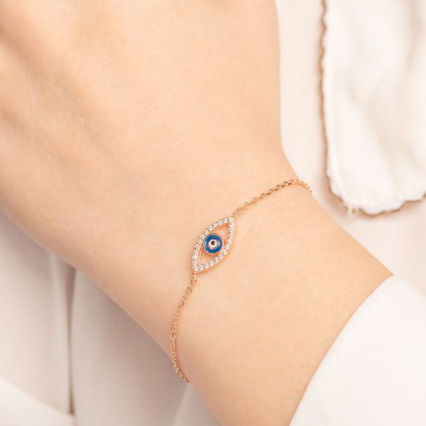 silver bracelet blue evil eye