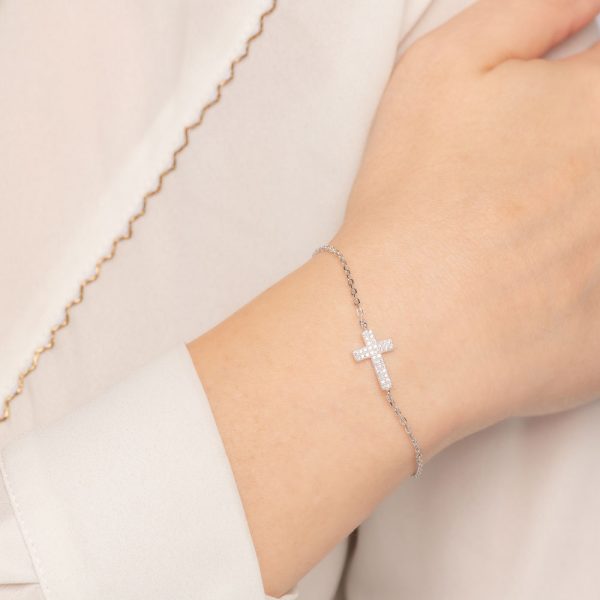 silver bracelet with cross zirconia