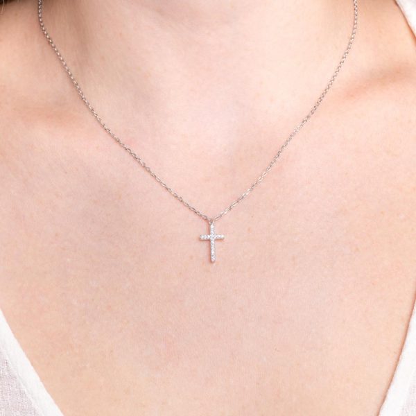 silver cross necklace zirconia