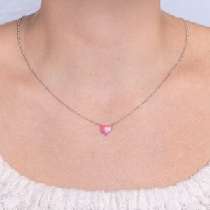 silver kid's necklace with pink heart