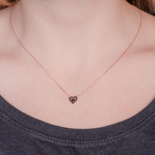 silver necklace black heart with zirconia