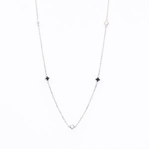 silver necklace with small black- white crosses