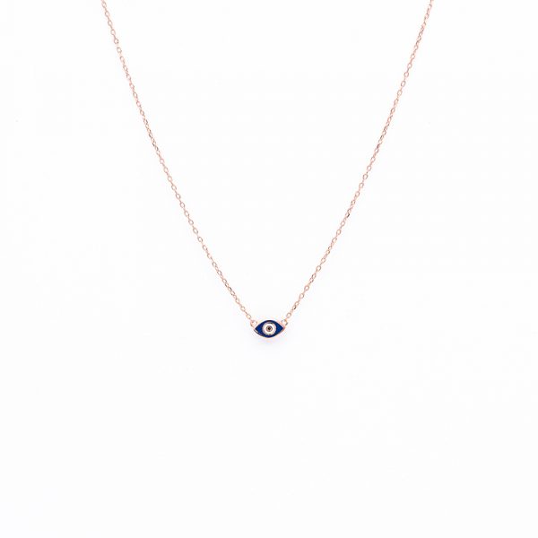 silver necklace evil eye with blue enamel