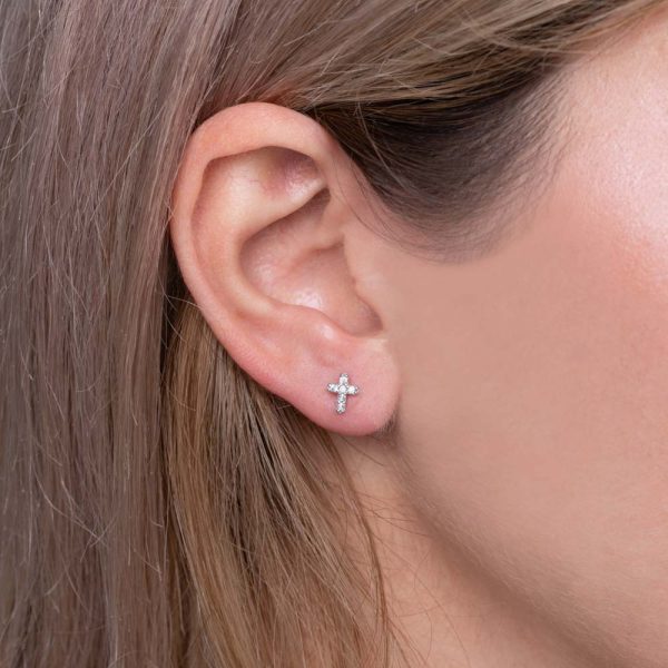 stud earrings cross with white cubic zirconia