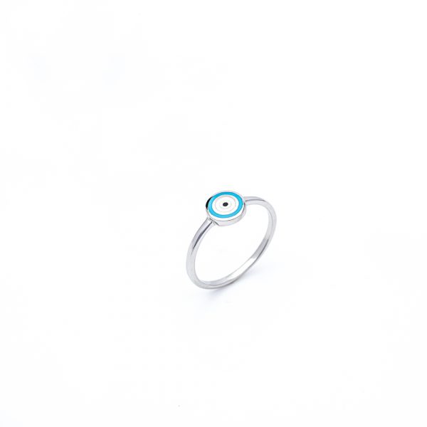 Aσημένιο δαχτυλίδι στρογγυλό μάτι με γαλάζιο σμάλτο