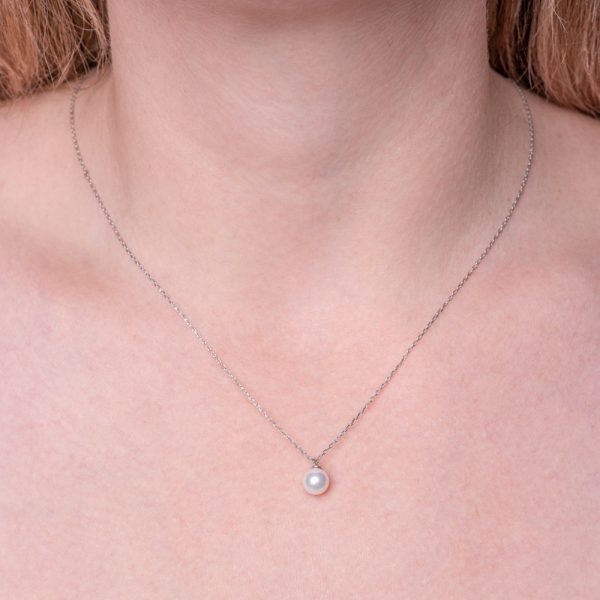 silver necklaec round pearl