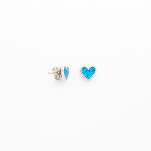 Ασημένιο σκουλαρίκι καρδιά με οπάλ πέτρα