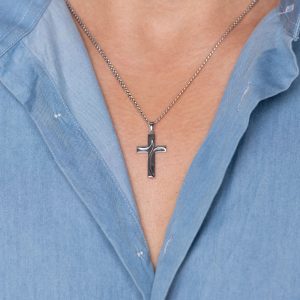 Ασημένιος unisex σταυρός με λοξή γραμμή